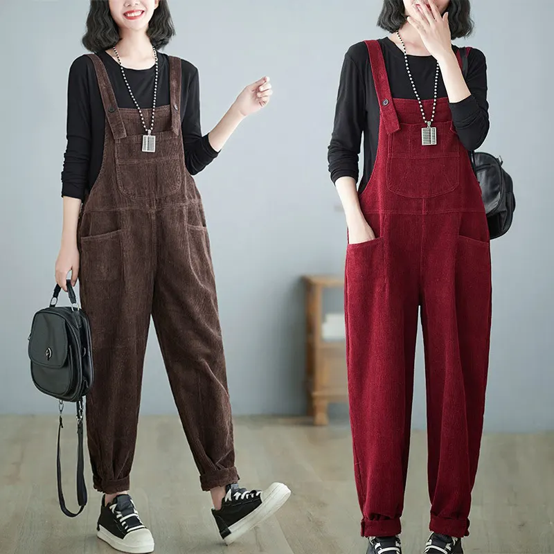 Macacão feminino solto casual para mulheres de estatura pequena, cor vermelha