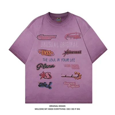 2024S utrikeshandel amerikansk retro höggatubokstavstryck kortärmad t-shirt unisex överdimensionerad lös parhalvärmad