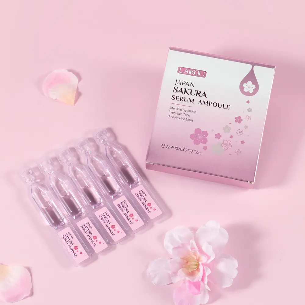 Ny gränsöverskridande LAIKOU Sakura-essens ampull 2ml*10, ansiktsfuktande återfuktande essensvätska, grossist niacinamid