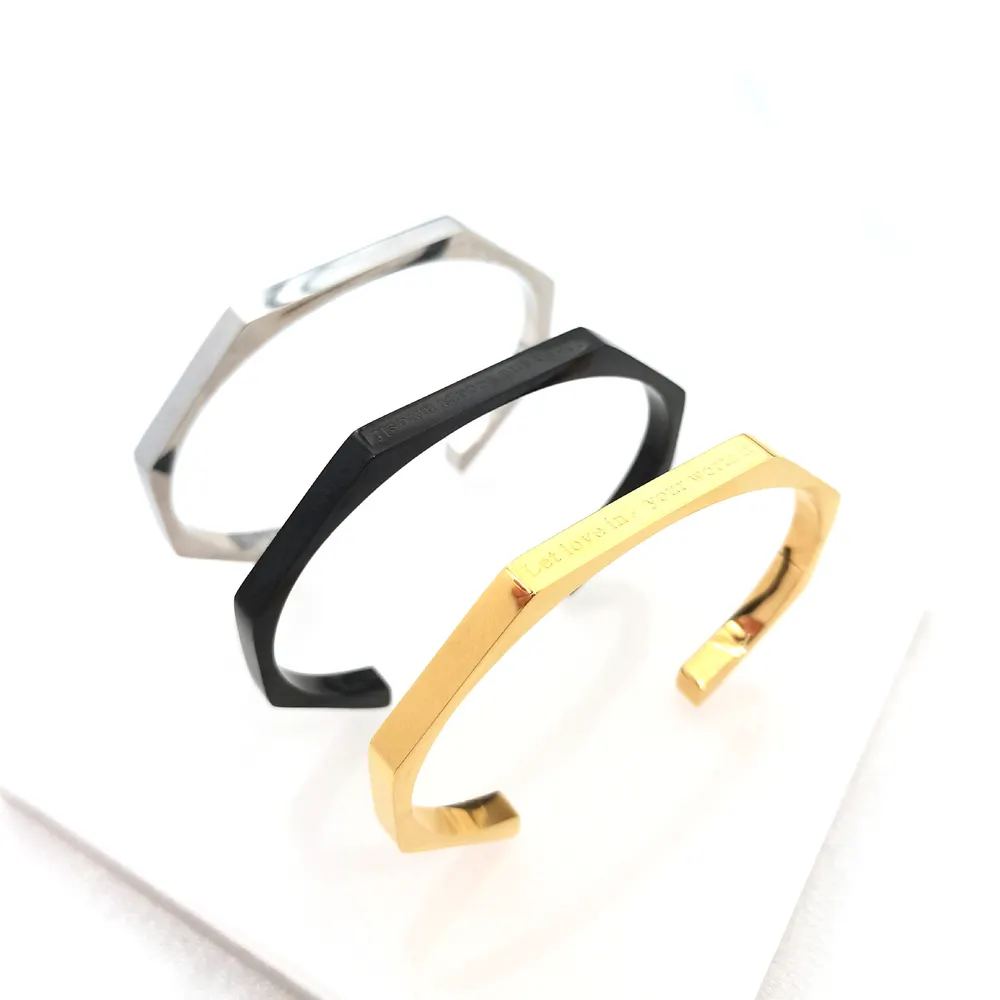 Pulseira lisa hexagonal com diamante, design aberto