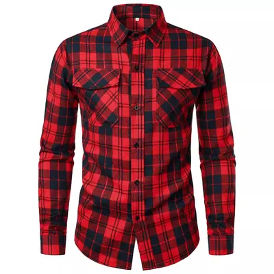 TEMU Comercio Exterior Transfronterizo Popular Primavera Nueva Camisa Casual para Hombre con Solapa Personalizada Camisa a Cuadros de Moda