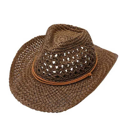 Västerländsk cowboyhatt, vikbar ihålig raffiahatt för män och kvinnor