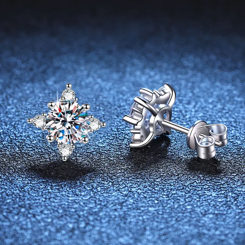 s925 sterling silver örhängen för kvinnor, moissanit diamanthängare, fyrklo åttauddig stjärna, D-färg