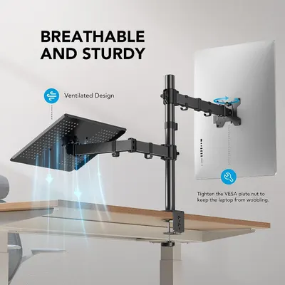 Suporte para laptop e monitor de desktop, suporte para monitor ajustável em altura e rotativo