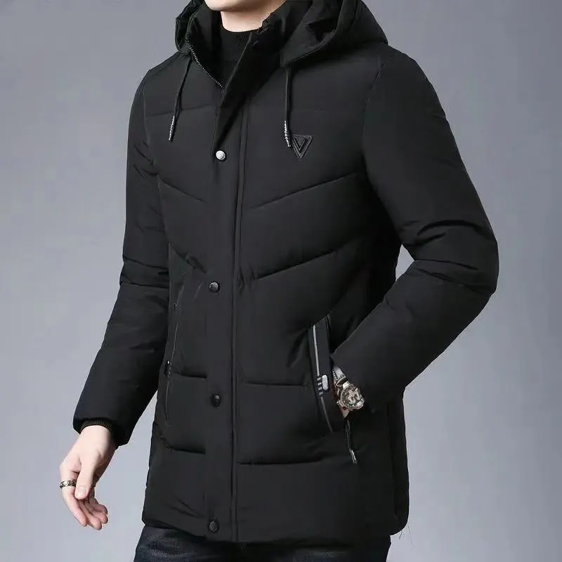 Casacos de penas e algodão novos de inverno para homens de meia-idade e idosos, estilo pai, casacos de algodão reforçados para avós, vestuário exterior para homens idosos