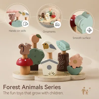 Brinquedo pop-up de animais da floresta em madeira, brinquedo educacional para bebês, jogo de correspondência para educação precoce