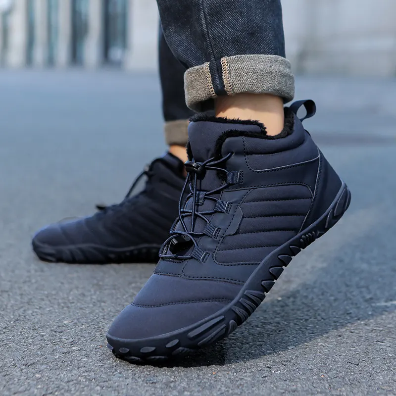 Sapatos de algodão quentes com veludo extra, antiderrapantes e impermeáveis novos de inverno, sapatos de cinco dedos descalços para mulheres com sola grossa