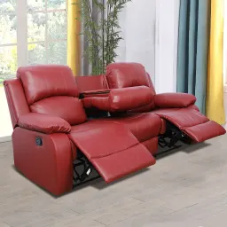 Röd tre-sits soffa av halv PU och PVC, vardagsrumssoffa S