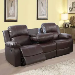 브라운 세미 PU 및 PVC 3인용 소파 거실 소파 S