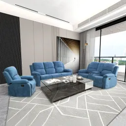 Conjunto de sofás de sala de três peças, cor azul claro, em veludo macio