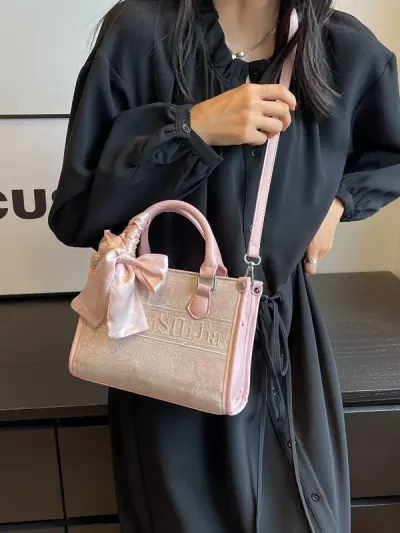 Bolsa Tote com Bordado Niche, Nova Bolsa Tote Feminina Minimalista com Letras, Bolsa Transversal Versátil