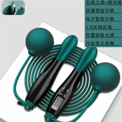 Corda de Pular Inteligente com Contagem - Preto e Verde, Bola Grande + Cabo de Aço (Saco OPP)