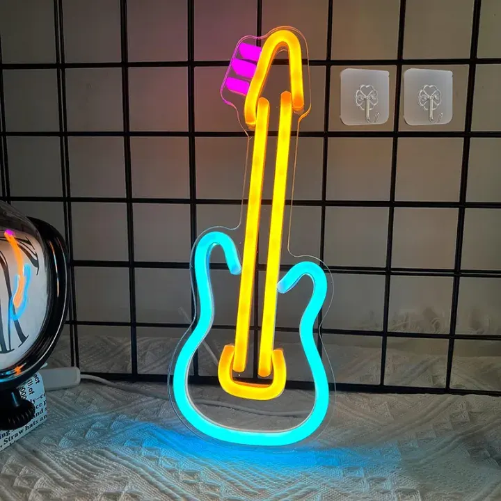 Letreiro de néon de guitarra, letreiro LED de néon personalizado para estúdio de música e decoração de casa