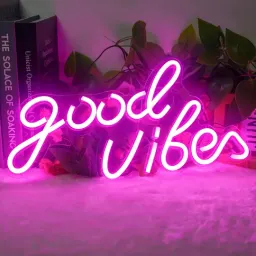 Letreiro de néon de Boas Vibrações, luz de néon LED personalizada para festa em casa