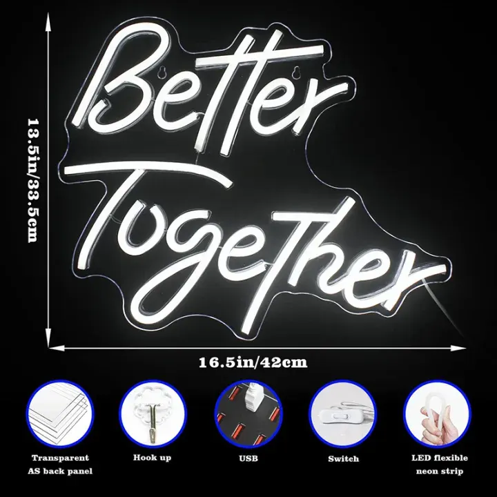 Letreiro de néon  Better Together , letreiro de néon LED personalizado para casamento