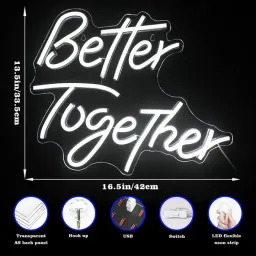 Letreiro de néon  Better Together , letreiro de néon LED personalizado para casamento
