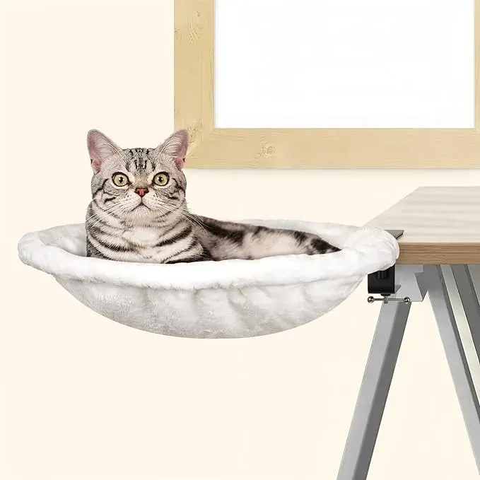 Cama de mesa para gato: felpa macia, design seguro com fixação, liberta espaço na sua secretária