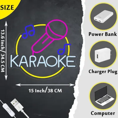 Letreiro de néon Kinyu Signs Karaoke, letreiro de néon personalizado para sala de jogos