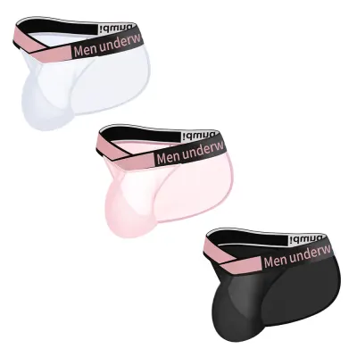 3 Cuecas Slip para Homens, Novidades, Seda de Gelo Transparente, Confortáveis, Bolso U, Sensuais, Ultradelgadas, Respiráveis, Cintura Baixa, Cuecas Eróticas