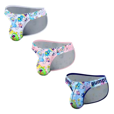 3 STYCKEN Sexiga herrbriefs med hög skärning, stora U-ficka underkläder, tecknade animerade herrunderkläder, lågmidje fashionabla nya underkläder