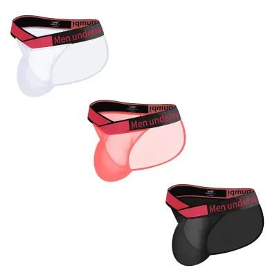 3 Peças Cuecas Masculinas Sensuais de Seda de Gelo Transparente, Cintura Baixa, Triangular, Ultradelgadas, Aumentam a Cintura, Cinto Laser