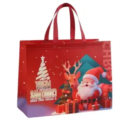Sacos de tote não tecido recicláveis com estampa de Papai Noel, sacos de presente de Natal personalizados