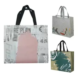 Bolsa de mão de compras de tecido não tecido, saco de tote dobrável reutilizável ecológico, com logótipo personalizado e padrão vívido