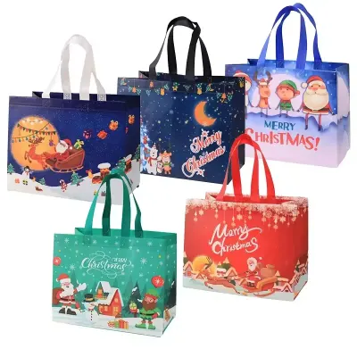 Bolsa de mão de compras de Natal, sacos de embrulho de presente de Natal de grande capacidade, não tecido, reutilizáveis, para artigos de festa do Papai Noel