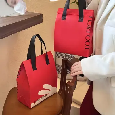 Sacos térmicos para piquenique, reutilizáveis, isolados, com logótipo, tamanho personalizado, sacos descartáveis para takeaway, com asa para entrega de alimentos e bebidas