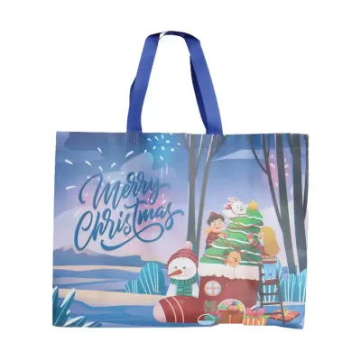 Saco de presente de festival de Natal personalizável, reutilizável, reciclável, não tecido, com padrão vívido, para uso em supermercados PC, personalizado