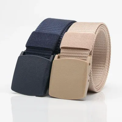 Cinturón de lona para hombres y mujeres, sin metal, hebilla automática, cinturón casual para exteriores para jóvenesCantidad mínima de pedido: 50 piezas. Por favor, haga pedido de 50 o más