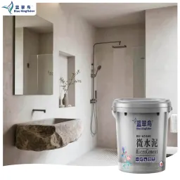 A tinta de micro-cimento Blue Kingfisher é contínua e integrada, um exemplo da estética de decoração de interiores