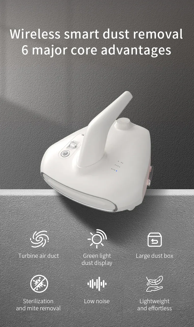 Trådlös smart kvalsterdammsugare – 150W effekt, 4-5KPa sugkraft, 11,1V, 40-50 minuters drifttid