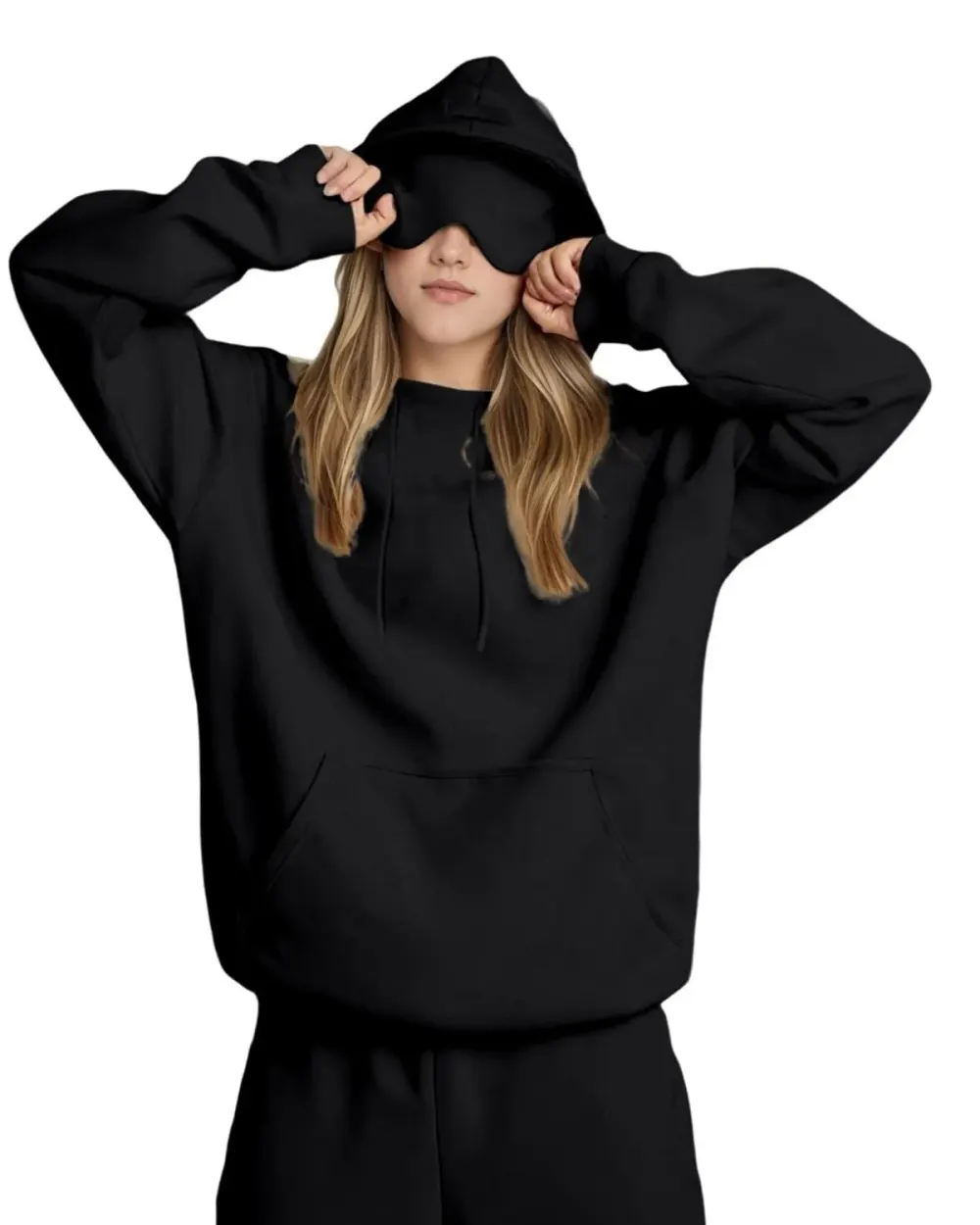 Enfärgad överdimensionerad hoodie med ögonmask