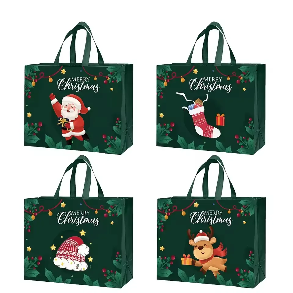Novo Saco Não Tecido Laminado Portátil e Dobrável Transfronteiriço, Embalagem de Presentes para Festa com Desenho Animado, para Halloween e Natal, Estilo Bolsa de Mão