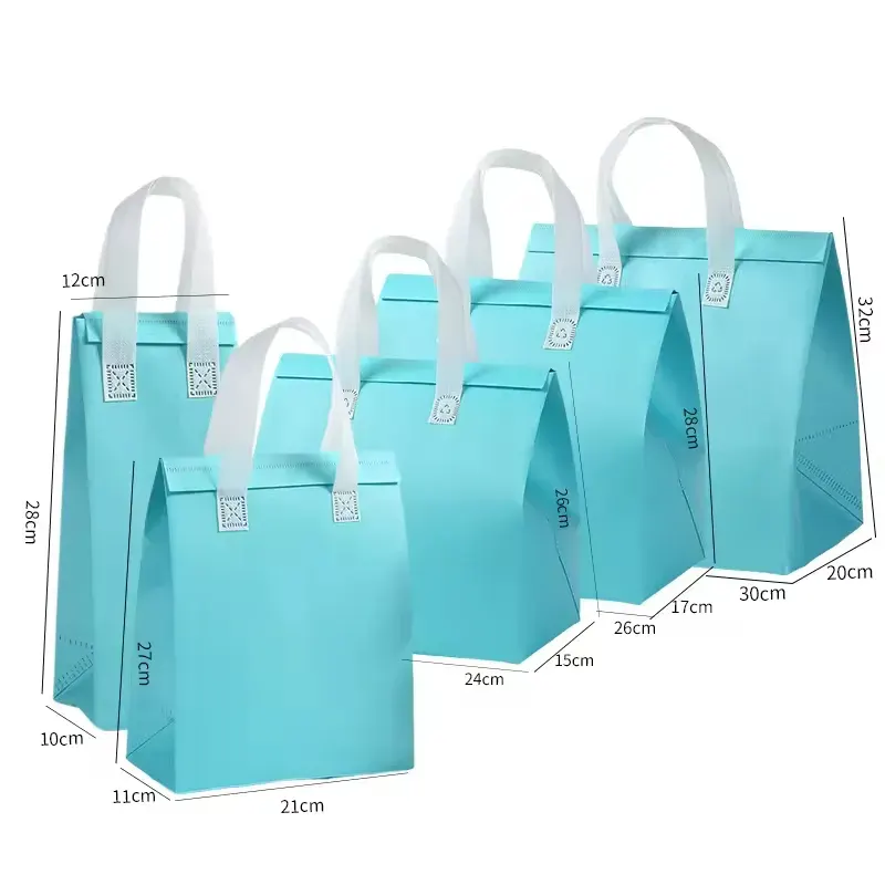 Saco de Distribuição de Comida Quente e Fria Isolado, Durável e Personalizado por Atacado, Saco Descartável com Alça de Cooler Reutilizável para Restaurantes