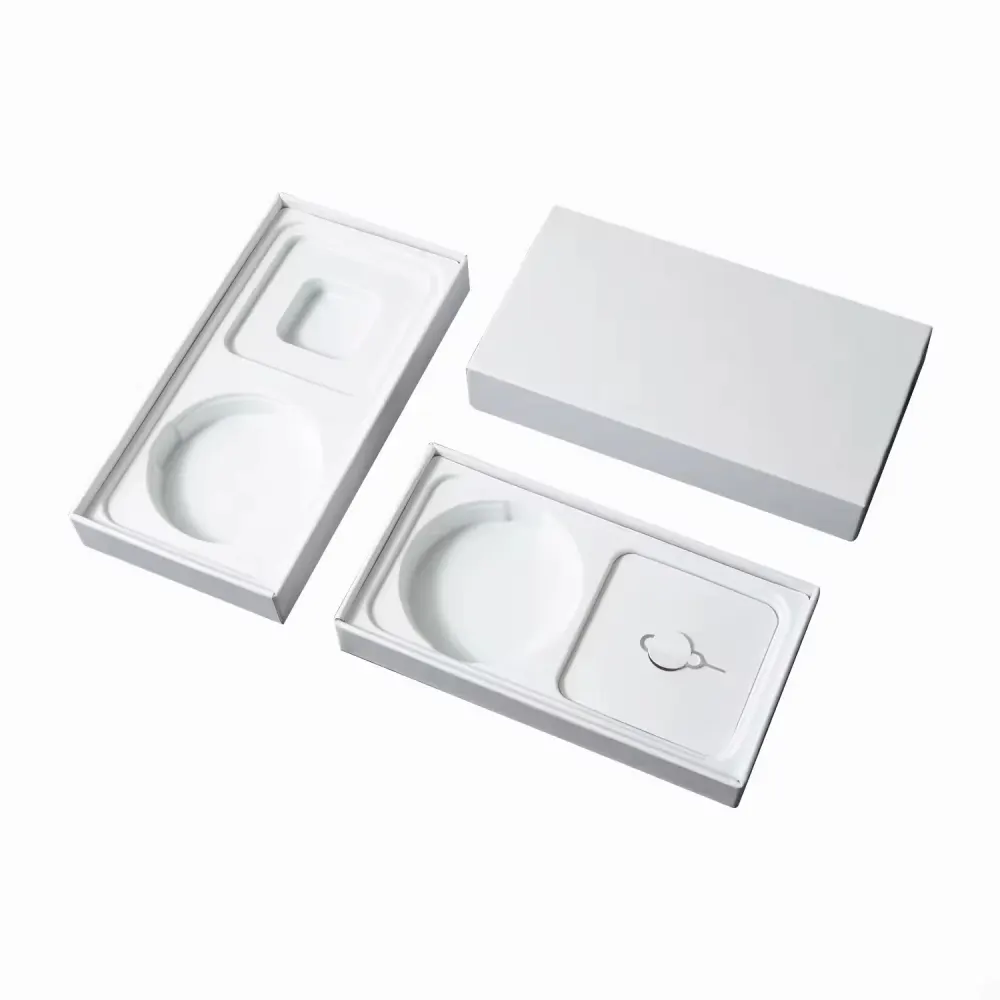 Bandeja e caixa de embalagem industrial de fibra moldada por prensagem húmida, inserto de embalagem de pasta moldada personalizada de alta qualidade para iPhone 15 16