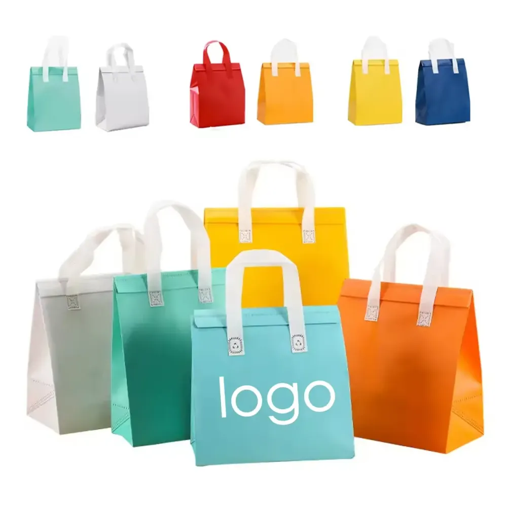 Saco térmico reutilizável, durável e personalizado por grosso, para take-away isolado, saco térmico descartável com asa, para alimentos quentes ou frios, distribuição