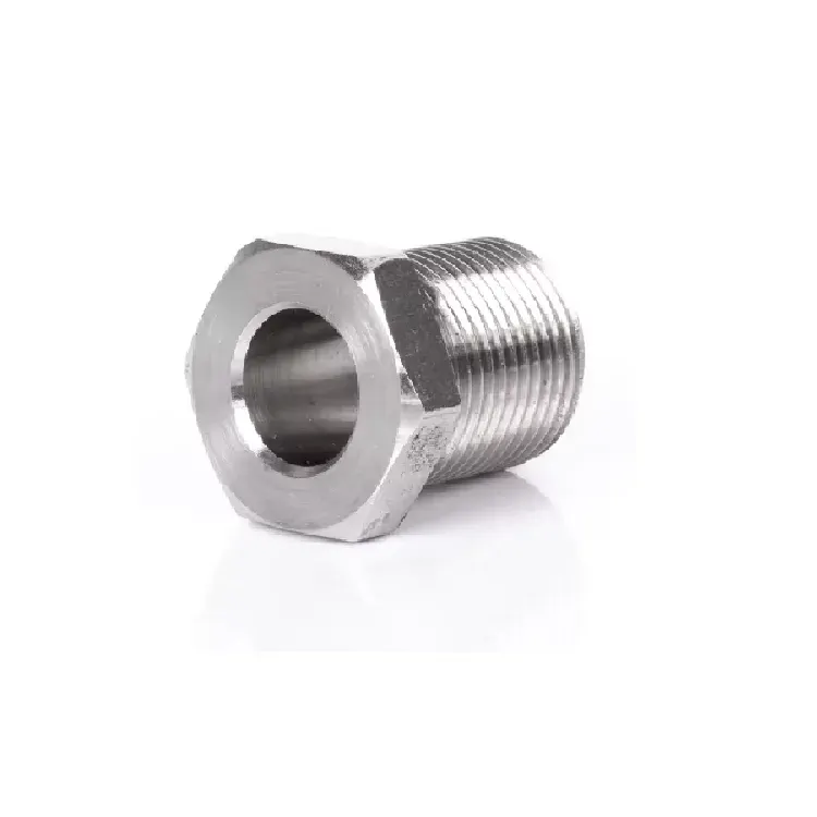 Acessório de tubo em aço inoxidável 304/316/316L de alta qualidade, CNC, parafuso, bucha hexagonal, redutor, manga roscada macho, acabamento liso, grau