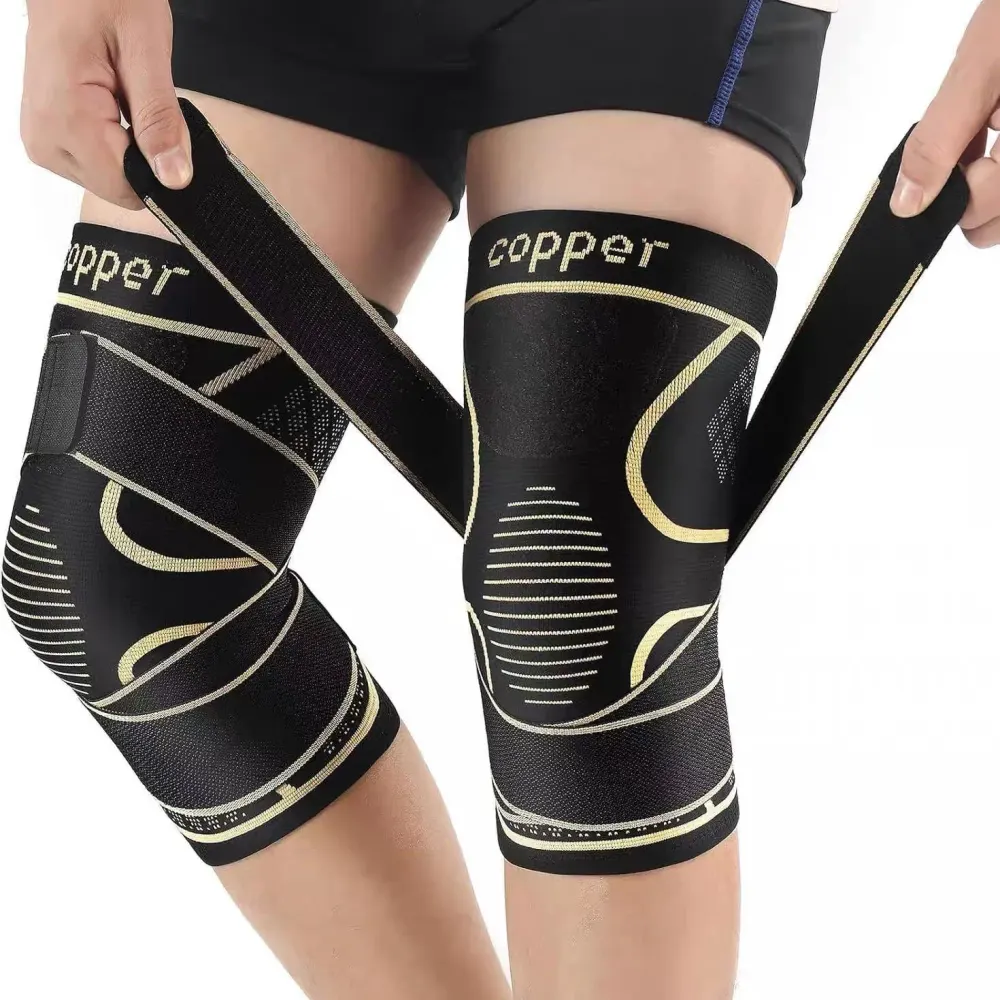 Joelheira desportiva em nylon com cor de cobre para caminhadas, basquetebol, compressão, suporte, respirabilidade, articulação do menisco, corrida e proteção do joelho