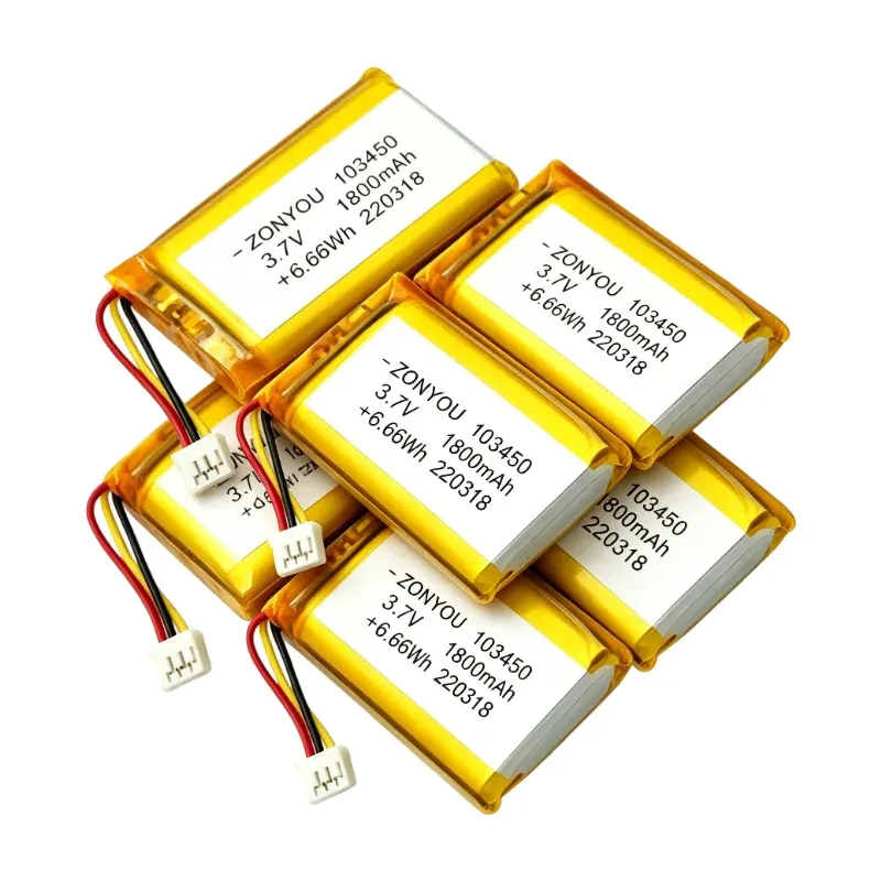 Baterías de polímero de litio 103450 de 3,7 V, 1800 mAh y 2000 mAh para electrónica de consumo, herramientas eléctricas y juguetes con larga vida útil.