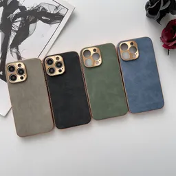 حافظة هاتف من جلد الخروف المطلي للهاتف iPhone 15، مع عدسة معدنية للهاتف iPhone 14، غلاف واقي مضاد للسقوط