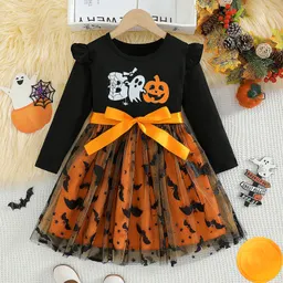 Traje de Halloween infantil para meninas, vestido de abóbora, traje de cosplay de princesa para jardim de infância, traje de apresentação de pequena bruxa