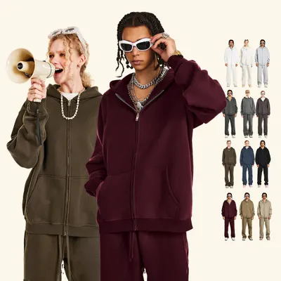 Sudadera con capucha de punto con cremallera unisex de color liso, holgada, con terciopelo, estilo americano de moda para hombre, otoño