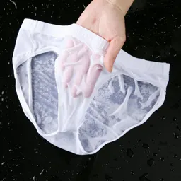Cuecas masculinas em forma de triângulo, ultra finas, de seda gelada, transparentes, confortáveis e sensuais, tendência europeia e americana, fabricante transfronteiriço