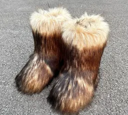 Botas de neve de pelúcia de pele de guaxinim