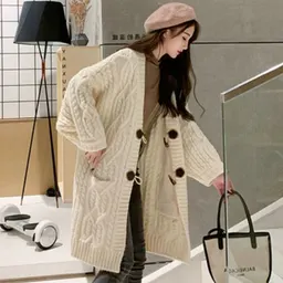 Suéter de punto trenzado con cárdigan y cuello en V para mujer, chaqueta de punto suelta