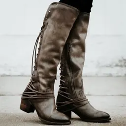 Botas de Cavaleiro Versáteis com Sal Quadrado e Sal Médio, Estilo Novo Europeu e Americano