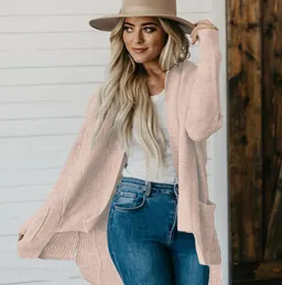 Cárdigan suelto de manga larga multicolor de talla grande con doble bolsillo de estilo europeo y americano