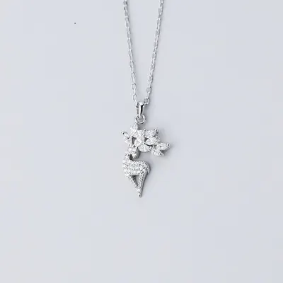 S925 Sterling Silver Reindeer Full Diamond Necklace